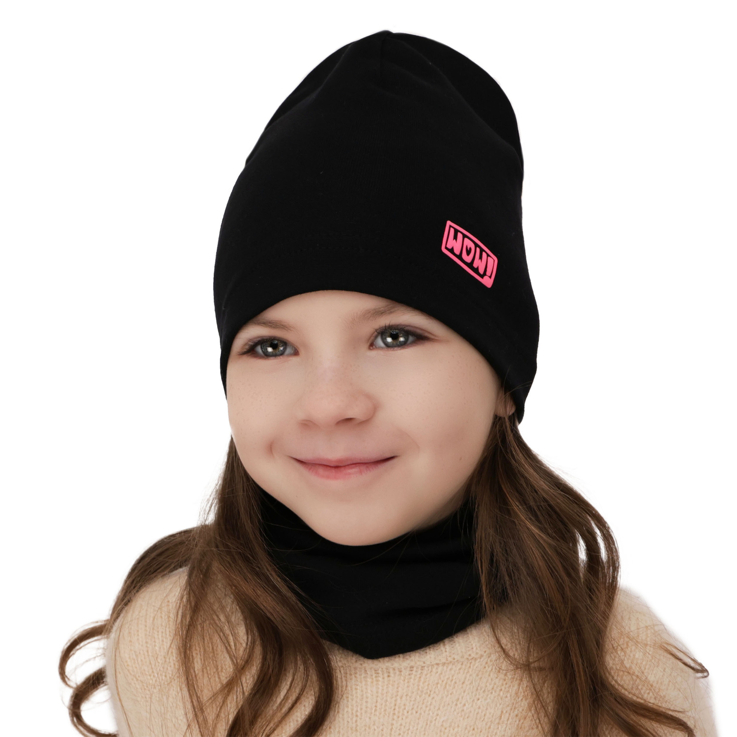 Ensemble automne/printemps fille: bonnet et snood, blanc, en coton, Friza