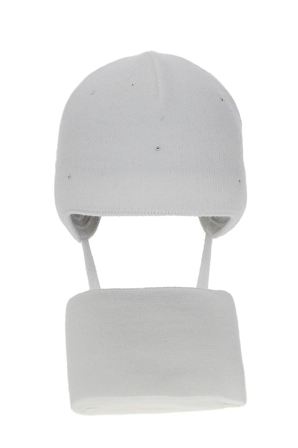 Meisjes winter set muts en sjaal, wit, met bindkoorden, Moli