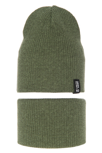 Jongens herfst/lente set muts en buissjaal, met katoen, khaki, Tunis