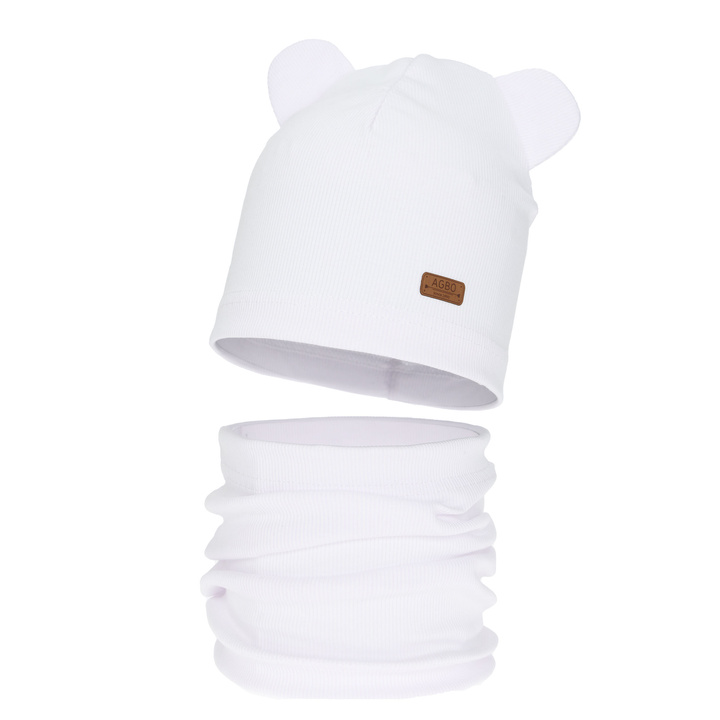 Meisjes herfst/lente set: muts en buissjaal, katoenen, witte Georgea