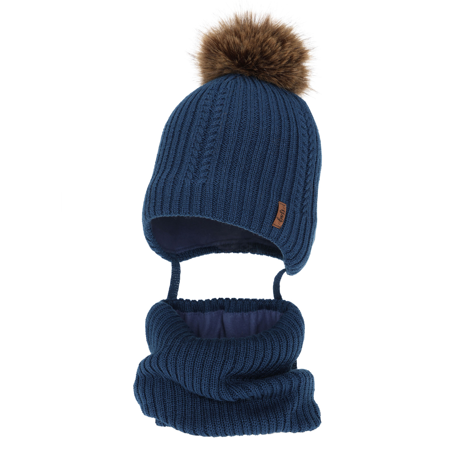 Ensemble d'hiver garçon: bonnet et snood, bleu foncé, avec laine mérinos, avec liens, Zongo