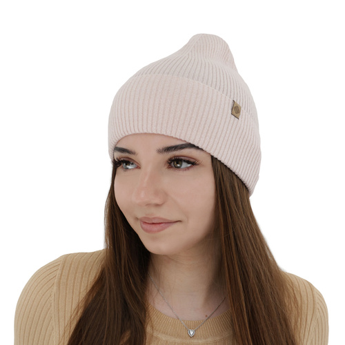 Dames herfst, winter muts, lichtroze, met merinowol, Alineta