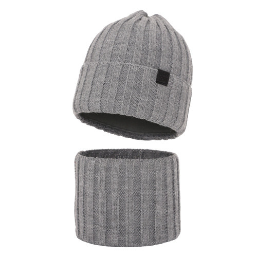 Ensemble d'hiver garçon: bonnet et snood, gris, Baster