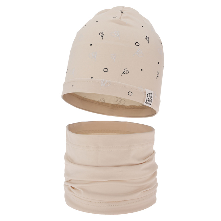 Ensemble automne/printemps fille: bonnet et snood, beige, en coton, Fiora