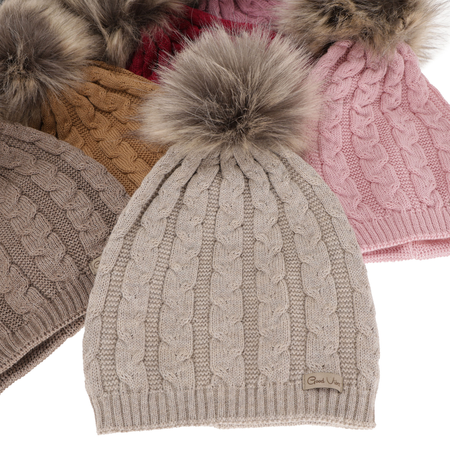 Bonnet d'hiver femme, hiver, ciemnobeżowy, avec laine mérinos, Bafi