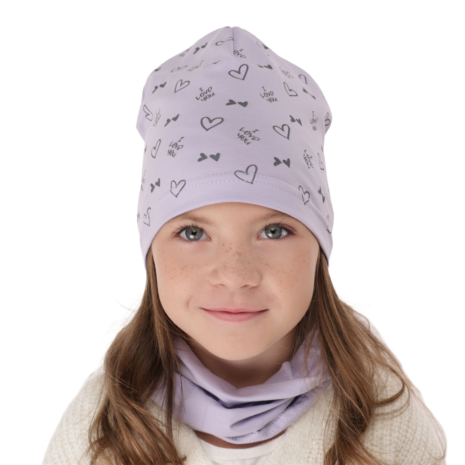 Ensemble automne/printemps fille: bonnet et snood, corail, en coton, Lovena