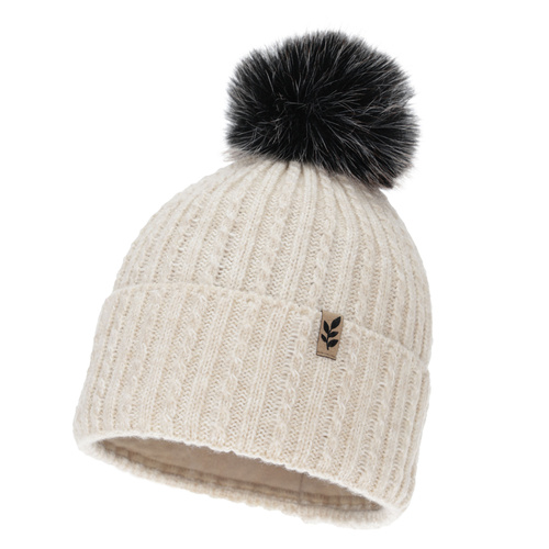Dames wintermuts, lichtbeige, met pompon, Calista