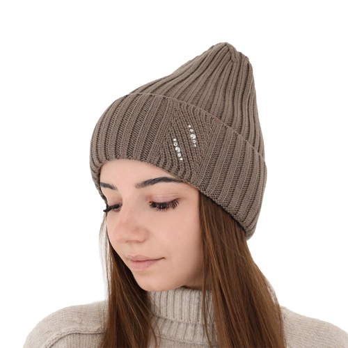 Bonnet d'hiver femme, gris, avec laine mérinos, Ariga