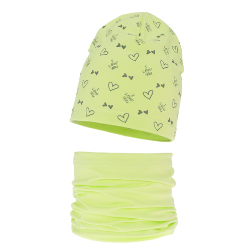Ensemble automne/printemps fille: bonnet et snood, limone, en coton, Lovena
