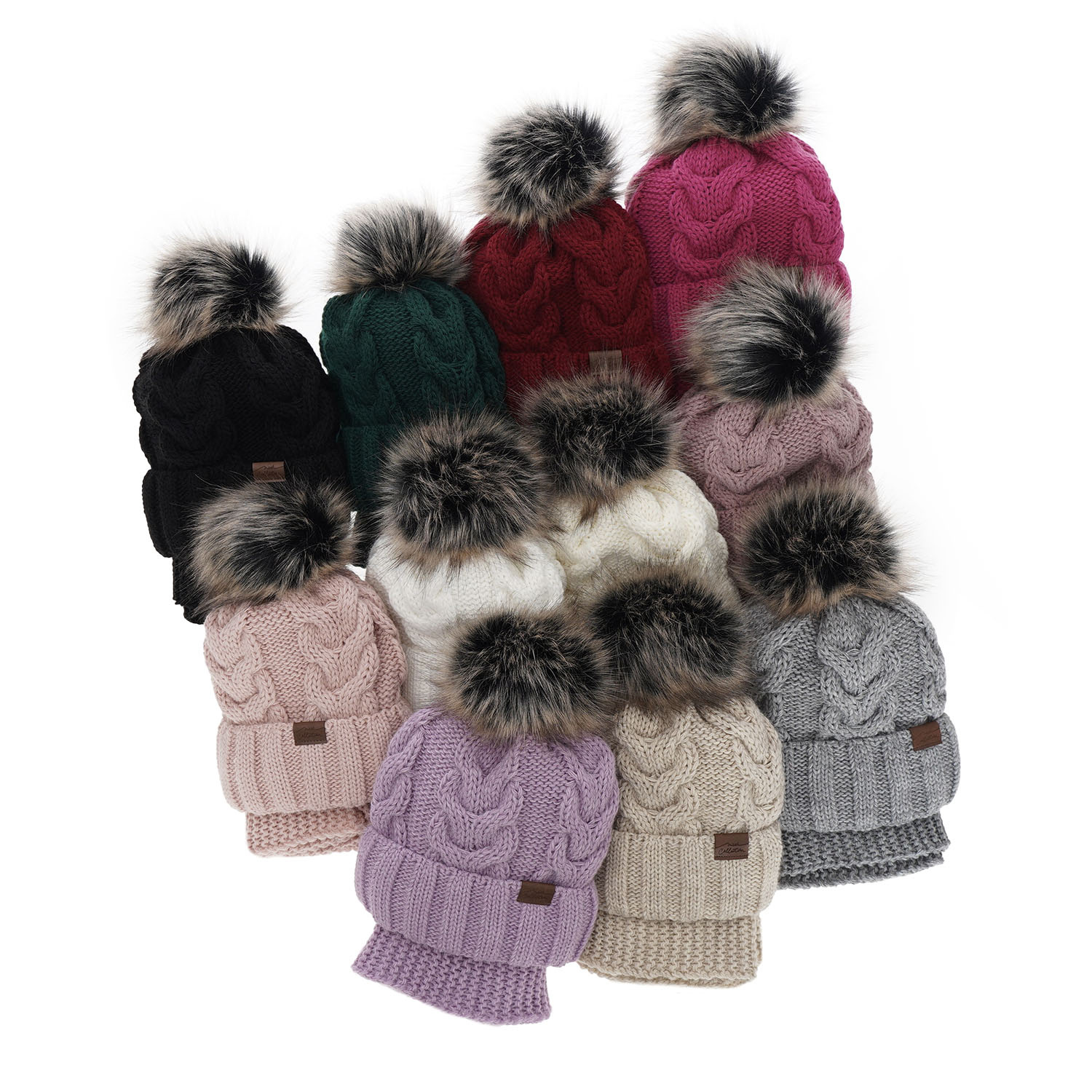 Ensemble d'hiver fille: bonnet et snood, rose, avec pompon, Torina