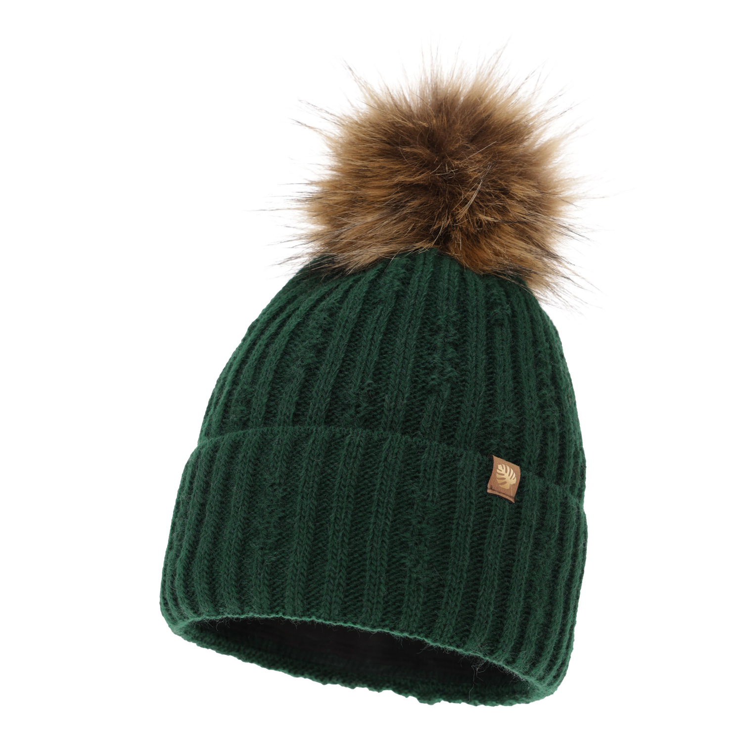 Bonnet d'hiver femme, vert, avec pompon, Savona