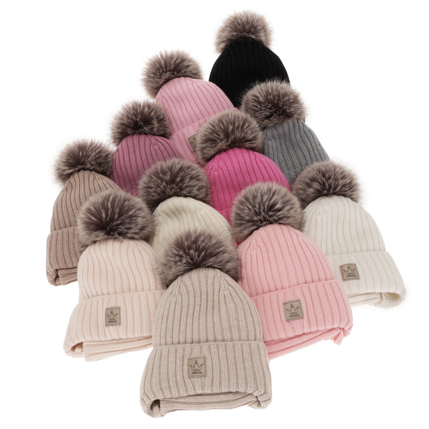 Ensemble d'hiver fille: bonnet et snood, beige, avec pompon, avec laine mérinos, doublé de laine polaire, avec liens, Martina