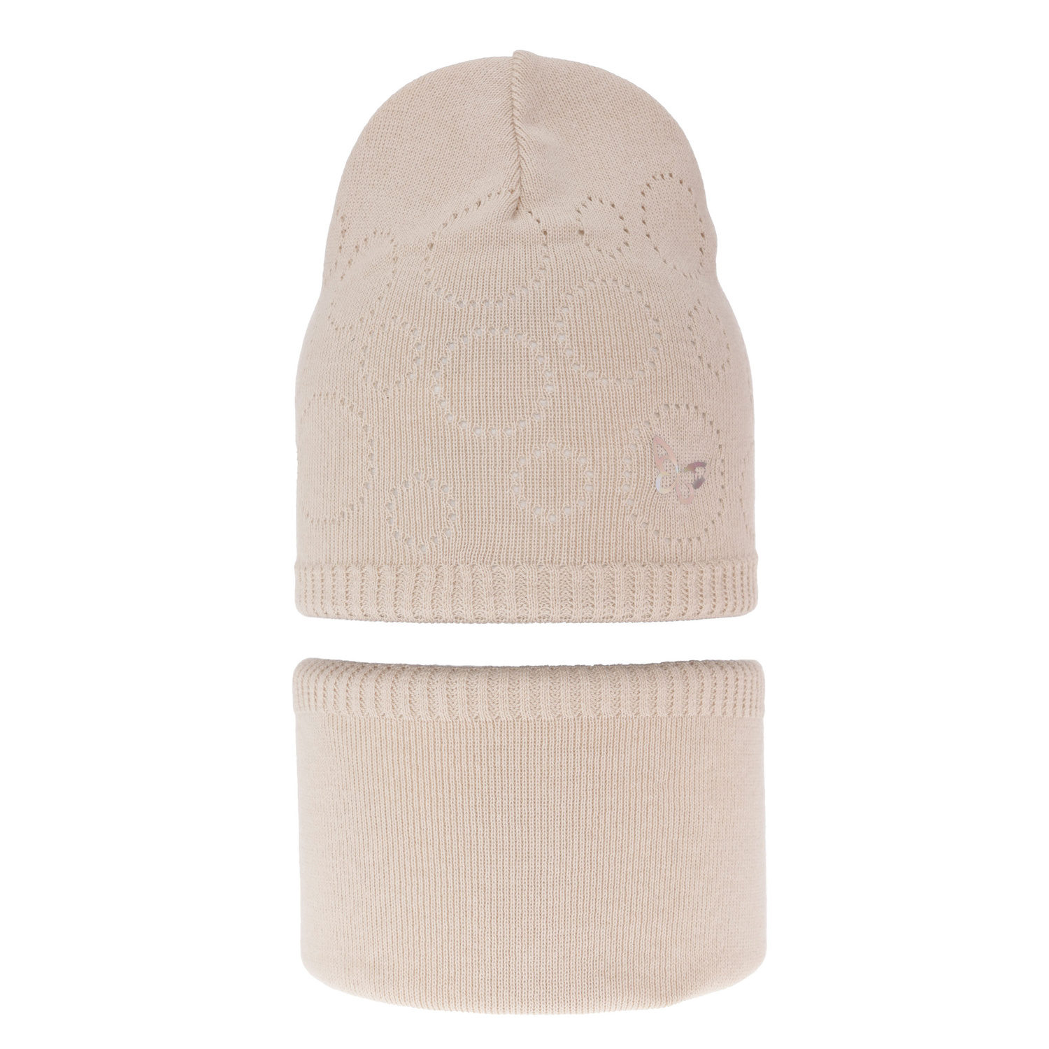 Ensemble automne/printemps fille: bonnet et snood, met katoen, beige, Amarilla
