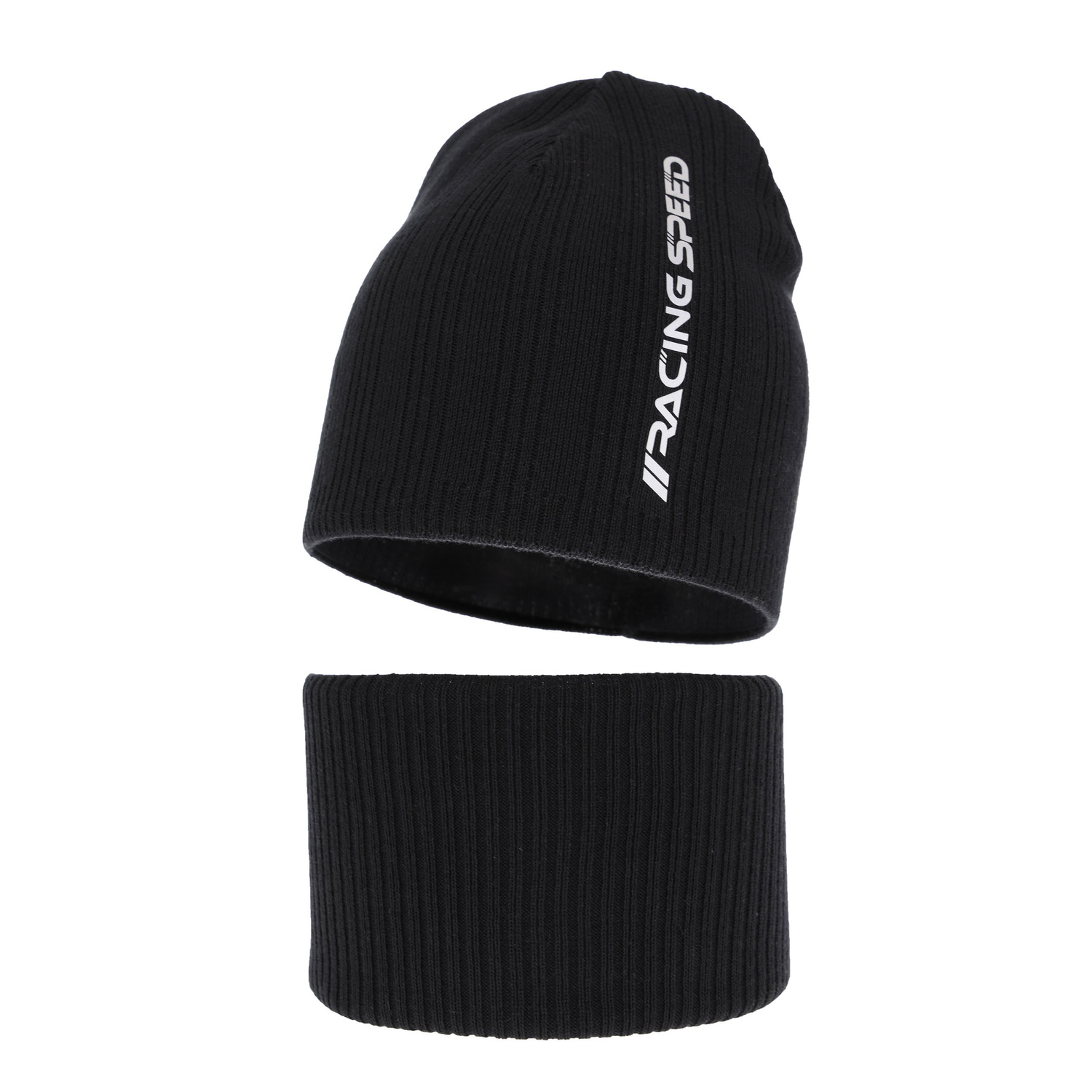 Ensemble automne/printemps garçon: bonnet et snood, met katoen, noir, Kolorado