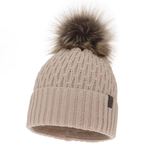Bonnet d'hiver femme, beige, avec pompon, Gaba
