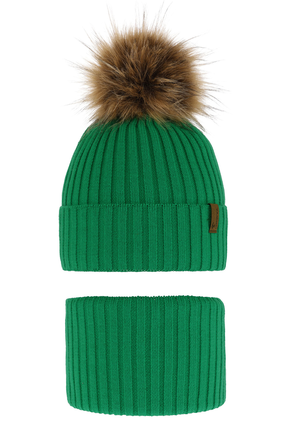 Ensemble d'hiver garçon: bonnet et snood, vert, avec pompon, Onyks