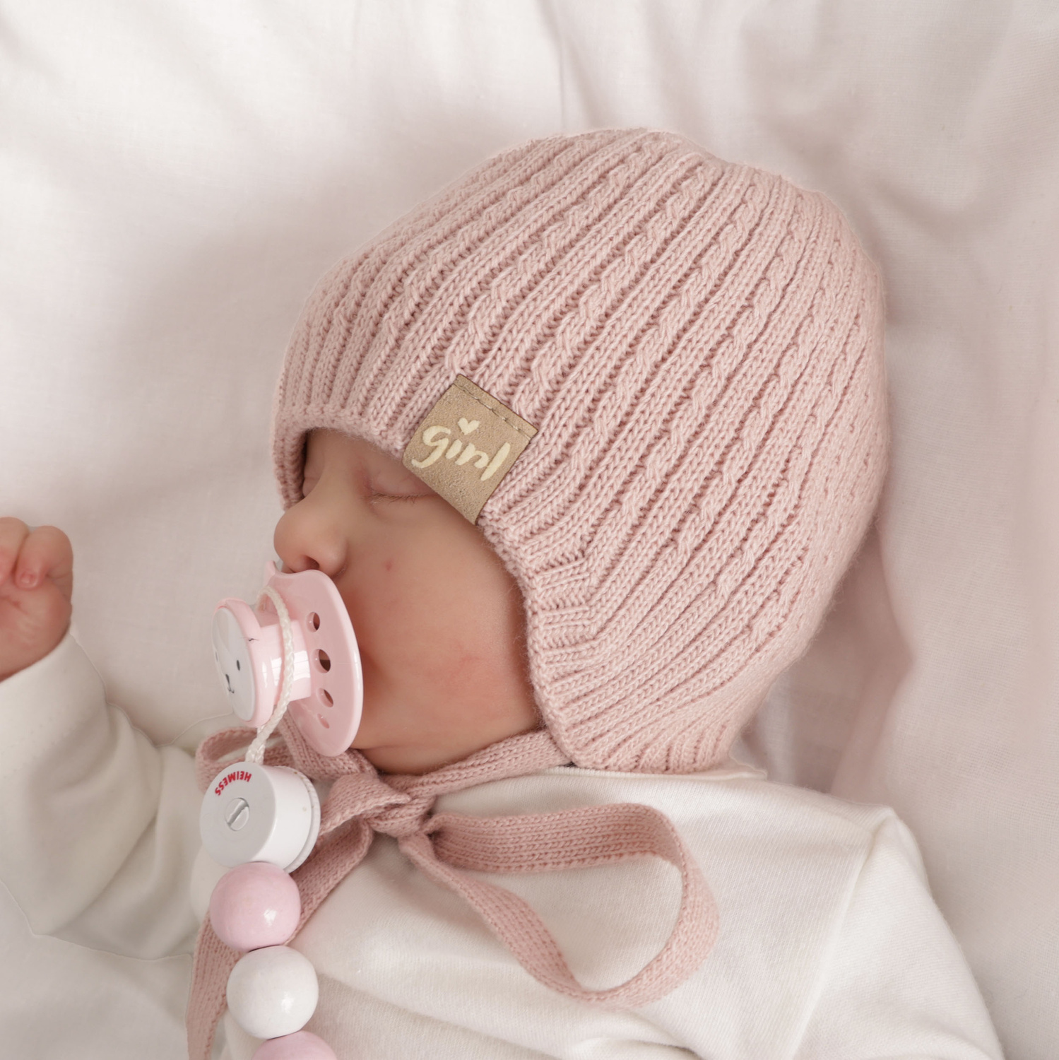 Bonnet automne/printemps fille, beige, avec liens, Cheri