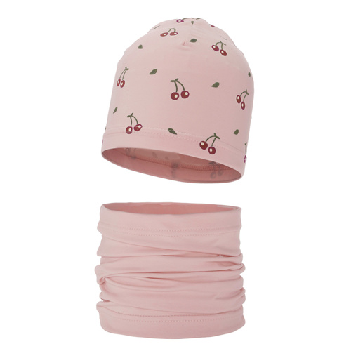 Ensemble automne/printemps fille: bonnet et snood, rose, en coton, Cerise