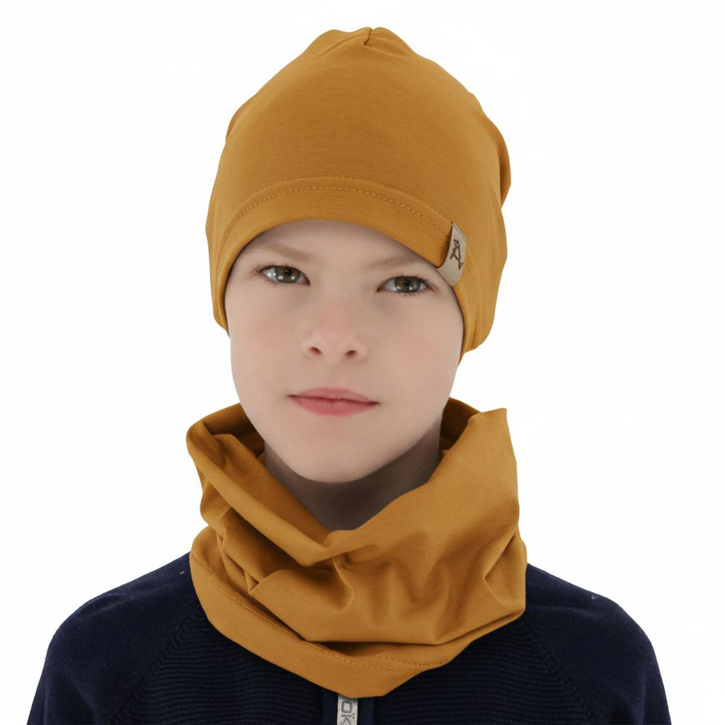 Ensemble automne/printemps garçon: bonnet et snood, miel, Griffin