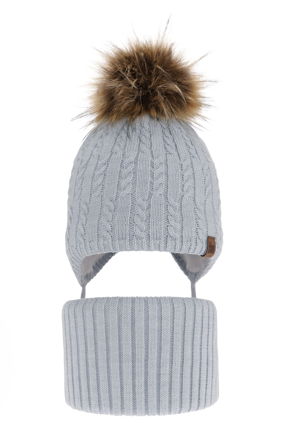 Ensemble d'hiver garçon: bonnet et snood, bleu clair, avec pompon, avec liens, Indigo