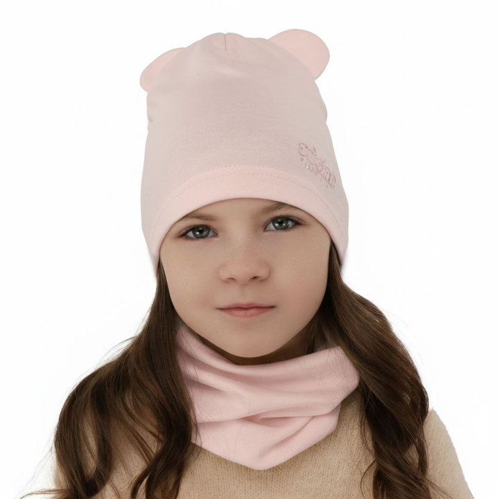 Ensemble automne/printemps fille: bonnet et snood, rose clair, coton, Cyntia