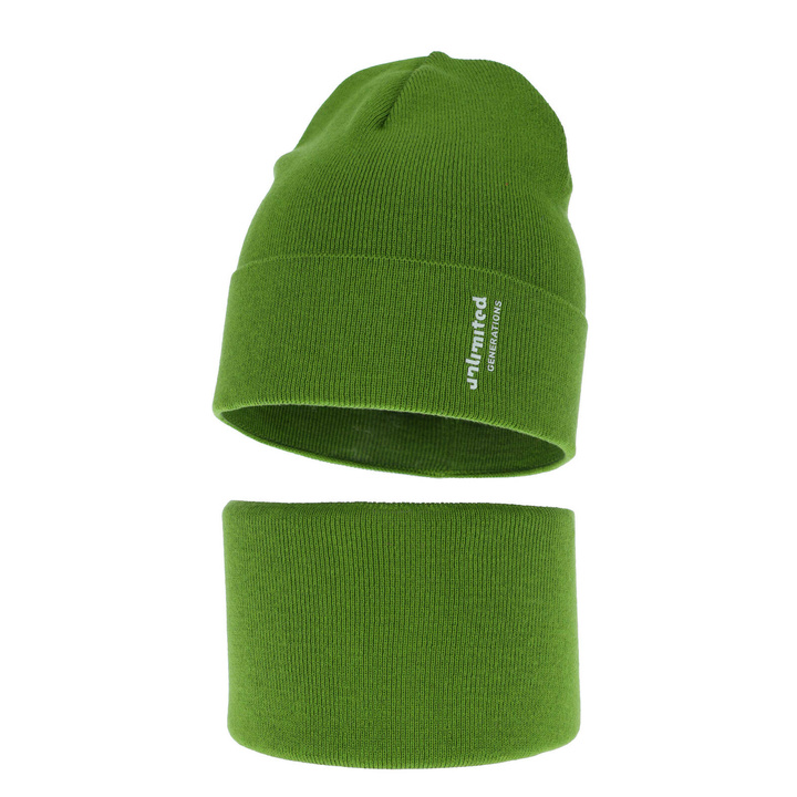 Ensemble automne/printemps garçon: bonnet et snood, met katoen, vert, Timothe