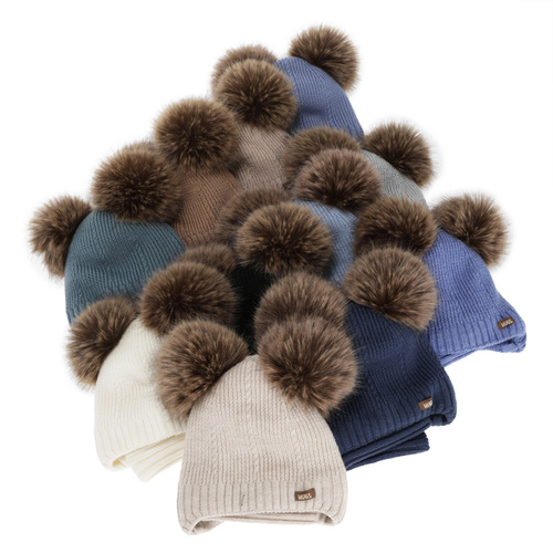Jongens muts en col, winter set, crème, 100% merinowol, gevoerd met wollen fleece, Lumio