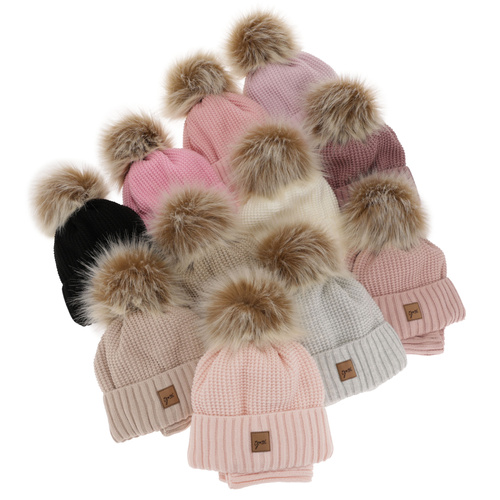 Ensemble d'hiver fille: bonnet et snood, beige, avec pompon, Juliette