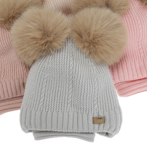 Meisjes muts en col, winter set, grijs, 100% merinowol, gevoerd met wollen fleece, Lumia