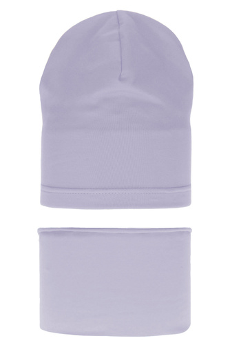 Meisjes herfst/lente set muts en buissjaal, paars, katoen, Hazelka