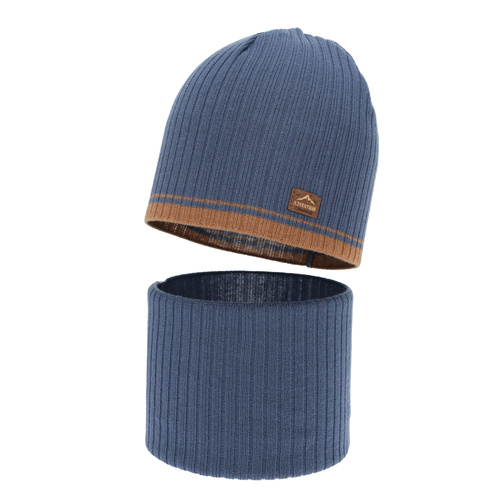 Jongens herfst/lente set: muts en buissjaal, met katoen, blauw, Eirik