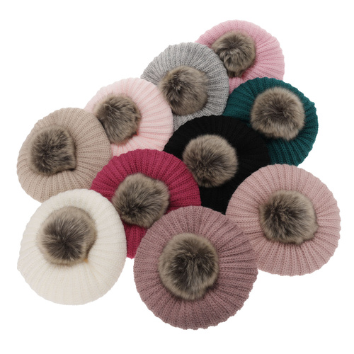 Ensemble d'hiver fille: beret et snood, beige, avec pompon, Polinezja