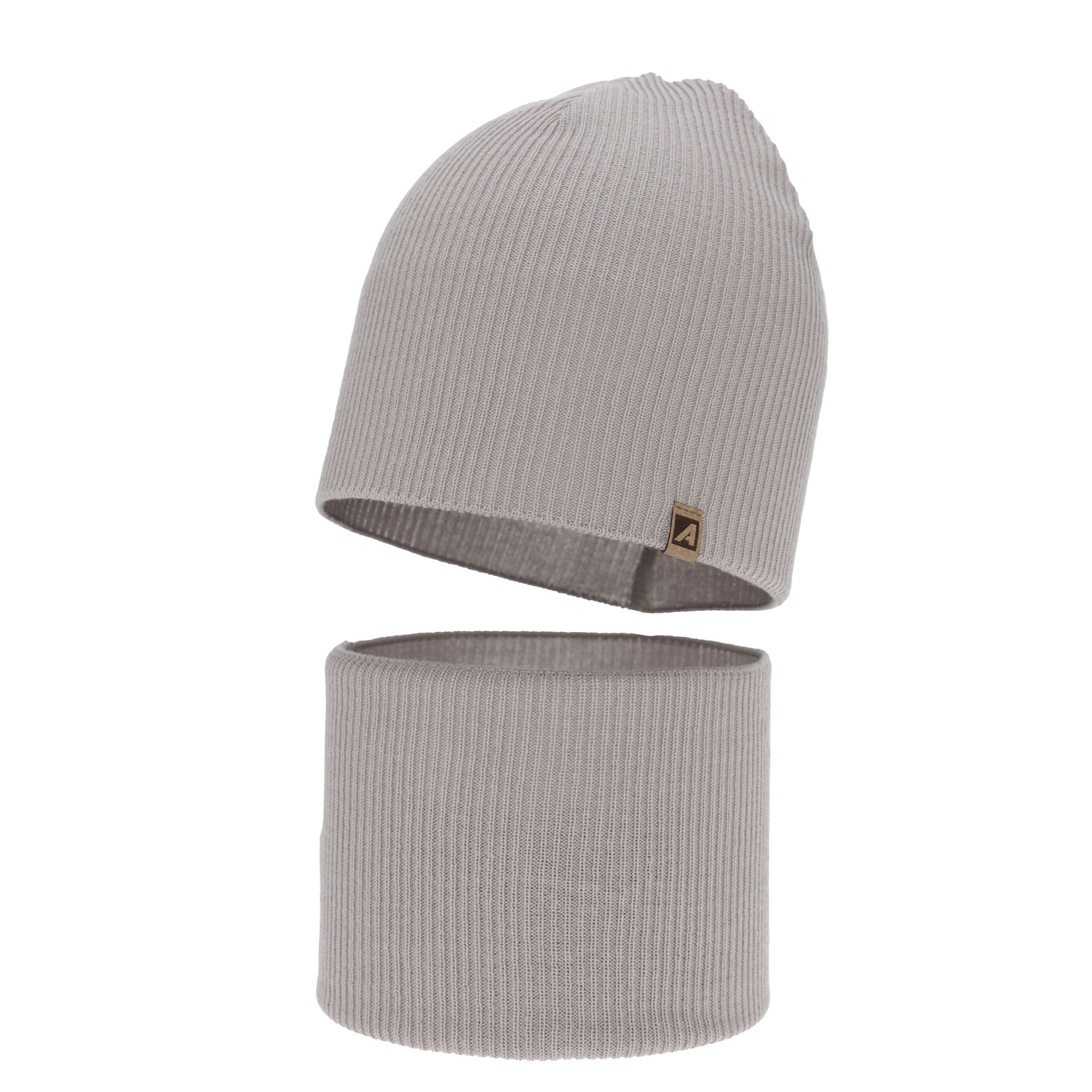 Jongens herfst/lente set: muts en buissjaal, met katoen, beige, Lucer