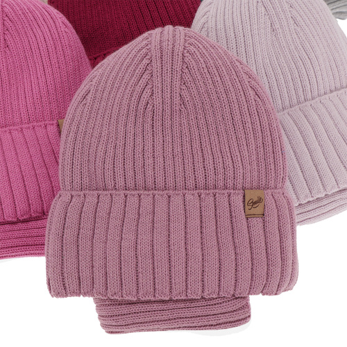 Ensemble d'hiver fille: bonnet et snood, violet, avec laine mérinos, Mesalia