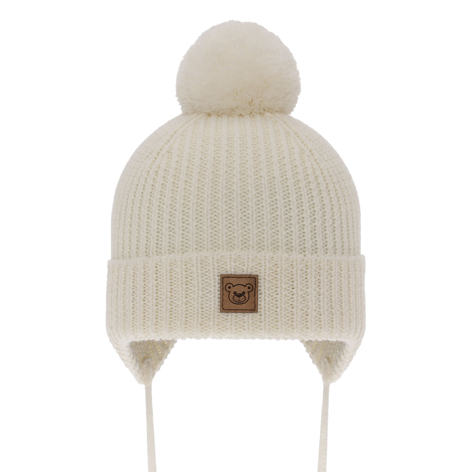 Bonnet d'hiver garçon, crème, avec laine mérinos, doublé de coton, avec liens, Tacco