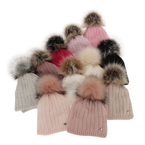 Ensemble d'hiver fille: bonnet et snood, rose, avec pompon, Amaltea