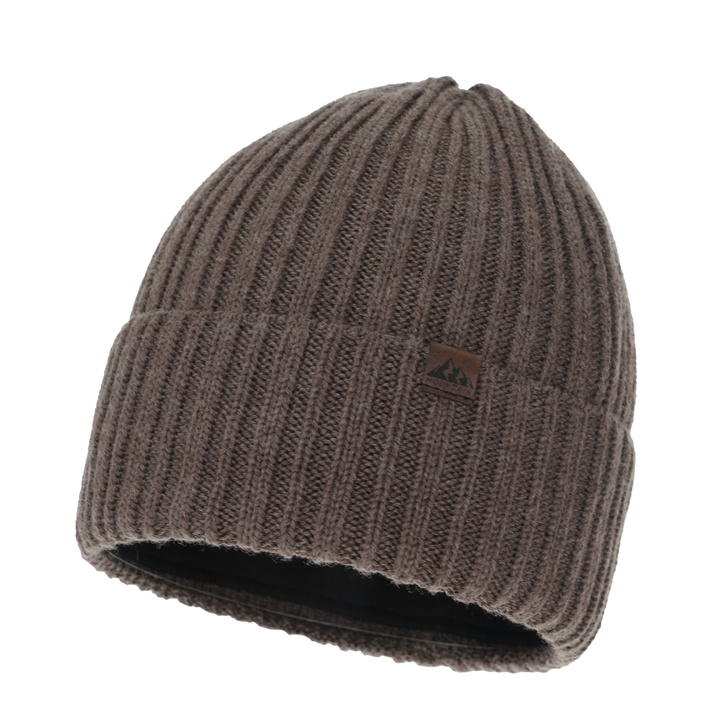 Heren wintermuts, donkerbeige, met merinowol, Huno