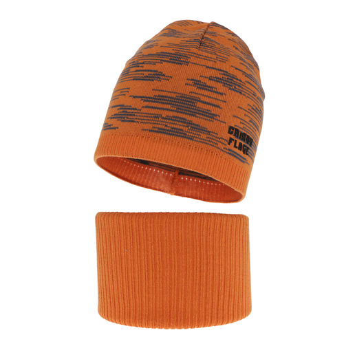 Ensemble automne/printemps garçon: bonnet et snood, met katoen, orange, avec pompon, Carter