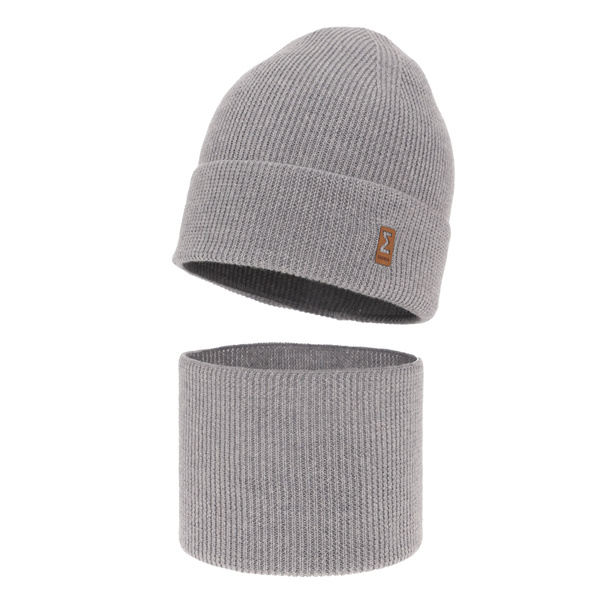 Ensemble automne/printemps garçon: bonnet et snood, gris clair, avec laine mérinos, Bruce