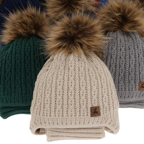 Ensemble d'hiver garçon: bonnet et snood, orange, avec pompon, avec liens, Pago