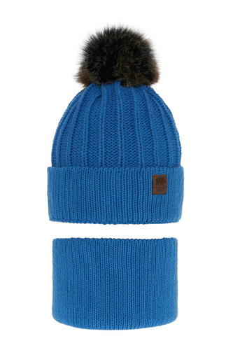 Ensemble d'hiver garçon: bonnet et snood, bleu, avec pompon, Havier