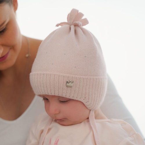 Meisjes herfst/lente muts, beige, met bindkoorden, Oliwka