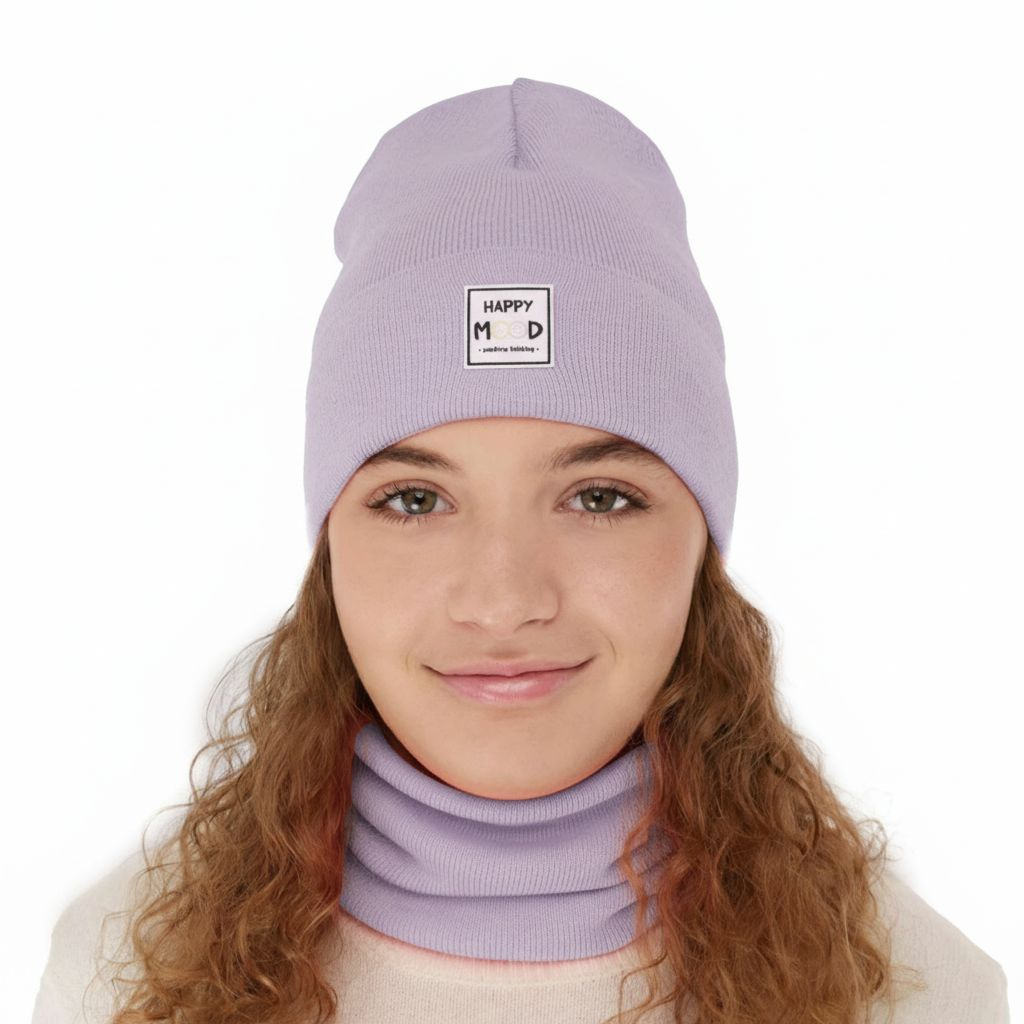 Ensemble automne/printemps fille: bonnet et snood, met katoen, violet, Mersila