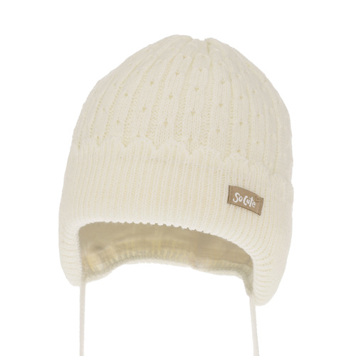 Bonnet automne/printemps fille, crème, avec liens, Tema