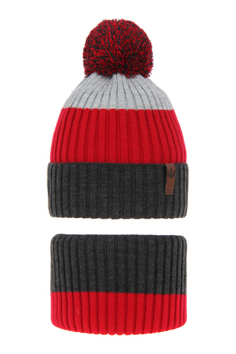 Jongens winter set muts en sjaal, grijs, Karson