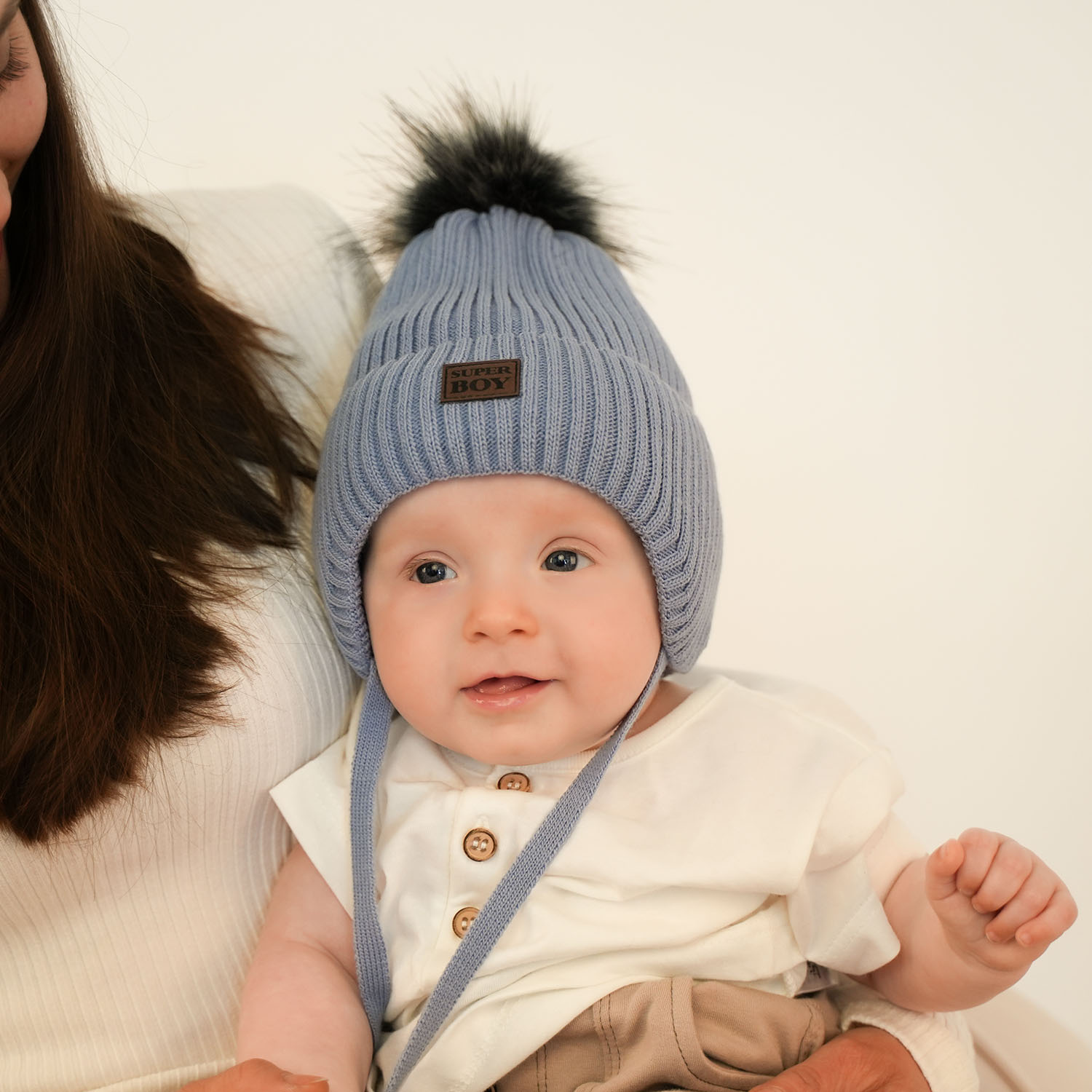 Jongens winter set muts en buissjaal, camel, met bindkoorden, Denzel