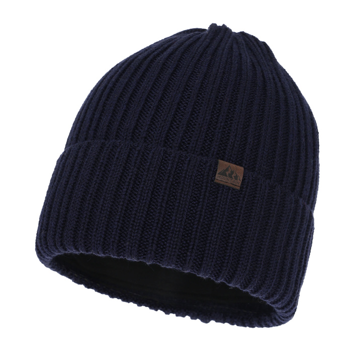 Heren wintermuts, marineblauw, met merinowol, Huno