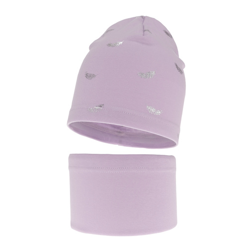 Ensemble automne/printemps fille: bonnet et snood, violet, en coton, Florena