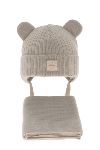 Ensemble d'hiver fille: bonnet et écharpe, beige, avec liens, Antola