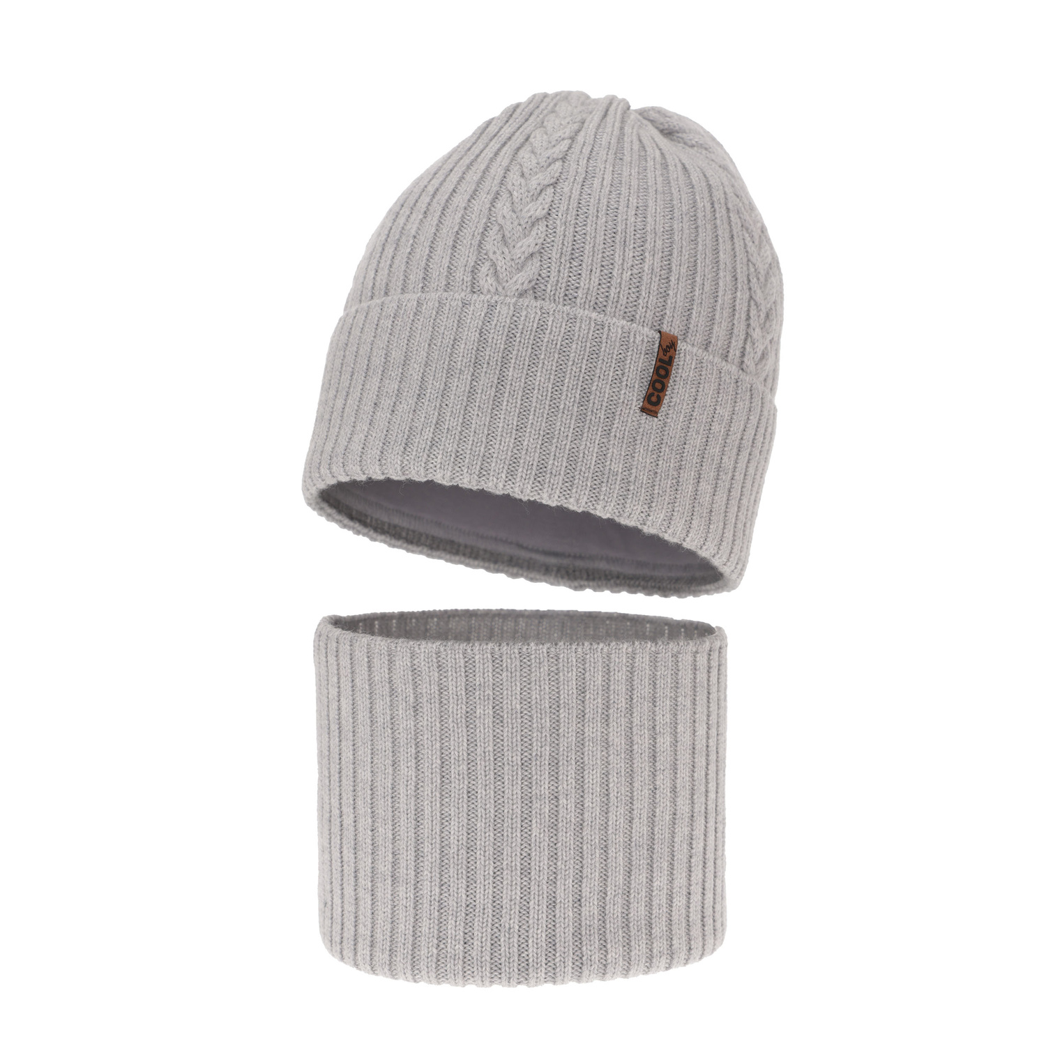 Ensemble d'hiver garçon: bonnet et snood, gris clair, avec laine mérinos, Wilson